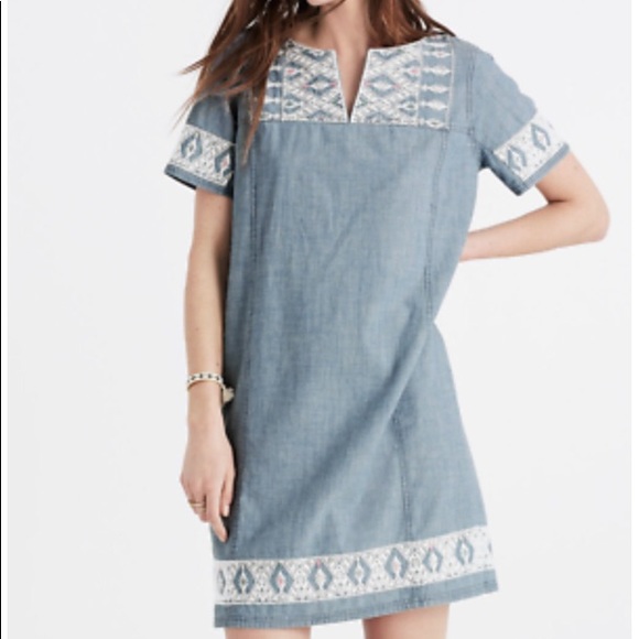 Madewell Chambray Embroidered Dress - Picture 1 of 6